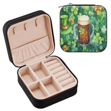 Imagem de YETTASBIN Caixa de joias de trevo de Dia de São Patrício para adolescentes, meninas, mulheres, presente de aniversário, Natal, caixa de armazenamento portátil de couro PU, mini estojo de joias de