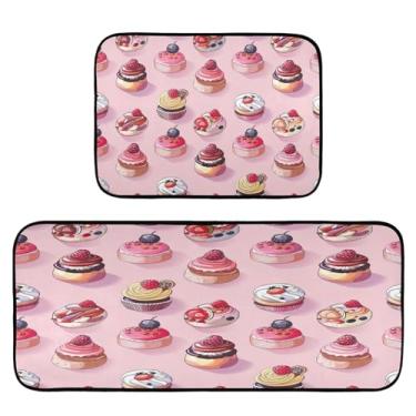 Imagem de Wassud Tapete de cozinha com estampa de bolo fofo para chão, decoração de casa, tapetes de cozinha acolchoados, antifadiga, antiderrapante, lavável, itens essenciais de cozinha, conjunto de 2