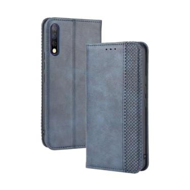 Imagem de Capa flip de couro para Infinix TECNO Camon 12 Pro,Flip magnético retro,Caso de telefone de couro PU,Design de carteira com 3 slots de cartão e 1 clipe de dinheiro -Blue