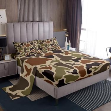 Imagem de Erosebridal Jogo de lençol King de caça de pato camuflado, exército, camuflagem, floresta selvagem, casa de fazenda, lençol com elástico