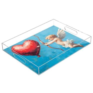 Imagem de STAYTOP Bandeja de servir de acrílico Love Cupid, 15,7 x 11,20 cm, bandejas decorativas à prova de derramamento, organizador de bancada para café da manhã, chá, comida, maquiagem