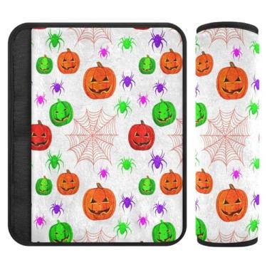 Imagem de Burbuja Capa de cinto de segurança de carro esculpida Halloween Pumpkins protetor de cinto de segurança de carro macio confortável para alça de ombro de assento, 1 par pequeno
