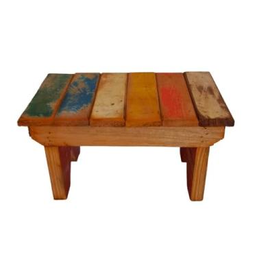 Imagem de Banquinho Colorido Rústico Madeira De Demolição Decoração Oferta De Fábrica banquinho de madeira para Sala, Quarto ou Varanda