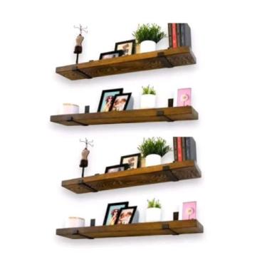 Imagem de Kit Prateleira Envelhecida Estilo Industrial com Mão Francesa Invertida - Decoração para Cozinha, Sala, Quarto e Banheiro(Envelhecida 60 com,2 Prateleira)