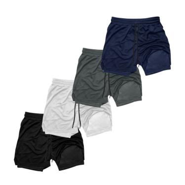 Imagem de Kit 4 Shorts Treino Térmico 2 em 1 Bolso Porta-Toalha Calção Fitness Academia-Masculino