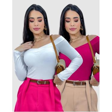 Imagem de Kit 2 Body Blusa Feminino Ciganinha Ombro Manga Longa Anarruga - Swiss
