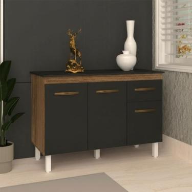 Imagem de Balcão Gabinete Para Pia 118 cm Cozinha Aline Savana Preto com Tampo T