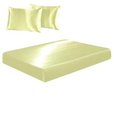 Imagem de Jogo De Lençol Casal King Cetim Seda Alto Brilho 3 Peças Cor:Pérola - 