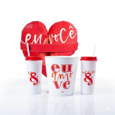 Imagem de Kit Presente Dia dos Namorados com Almofada, Porta Pipoca e copos para casal