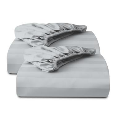 Imagem de Pacote com 2 lençóis King Size 100% algodão egípcio, 600 fios, lençol de baixo de cetim com bolso profundo de 20,3 a 40,6 cm, macio, respirável, confortável e de qualidade de hotel (king, cinza