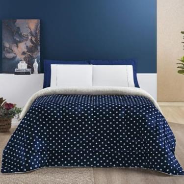 Imagem de Cobertor edredom grosso macio lã de ovelha sherpa coberdrom SOLTEIRO QUEEN e KING (Marinho Poá, Queen)