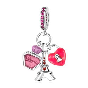Imagem de Amieween Perfume Torre Eiffel Love Locks berloques para mulheres, amor, presente para família casal no aniversário de Natal, aniversário, dia dos namorados, pingente de pulseira e colar pingente