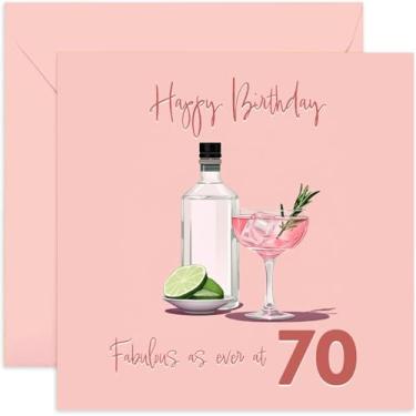 Imagem de Old English Co. Pink Gin Fabulous Cartão de aniversário de 70 anos para mulheres - Cartão de septuagésimo aniversário para ela - Cartão de aniversário de idade especial para vovó, irmã, mãe - bebida