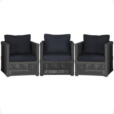 Imagem de 3 Poltronas Madri Alumínio Corda Náutica Estofado 12 Trama Preto