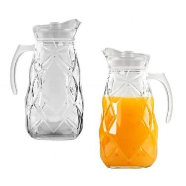 Imagem de Kit 2 Jarra De Vidro Grosso Ocean Resistente Com Tampa e Alça Suco Águ