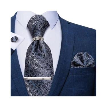 Imagem de Conjunto De Gravata Masculina Azul Royal Com Estampa Xadrez, Clipe Pra
