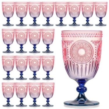 Imagem de XUWAIDSGN 24 peças de copos de vinho vintage de plástico 382 g copos de cálice em relevo rosa azul gradiente retrô copos de vinho com haste inquebrável champanhe copos de água para coquetel de vinho