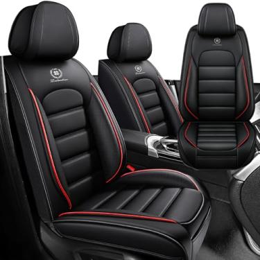 Imagem de Iceleather Capas de assento de carro para Toyota 86 2017-2025, capa de assento de couro PU macio respirável impermeável com bolsos de armazenamento (preto e vermelho, conjunto frontal)