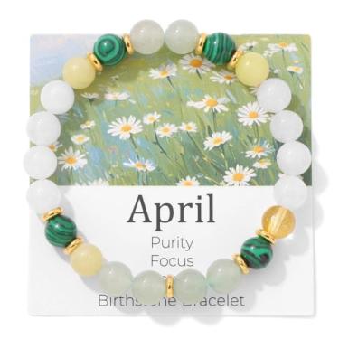 Imagem de MMIUAEG Pulseira de pedra do mês do zodíaco para mulheres e homens, pulseira de pedras coloridas para aniversário, Natal, formatura e cartão de desejos para reduzir a ansiedade, mês do zodíaco, Medium