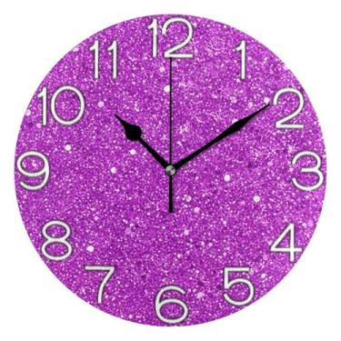 Imagem de GAIGEO Relógio de parede analógico decorativo funky alimentado por bateria relógio de escritório cozinha, retro moderno art déco decoração de parede roxo brilhante destaques, 25 cm, ponteiros dourados