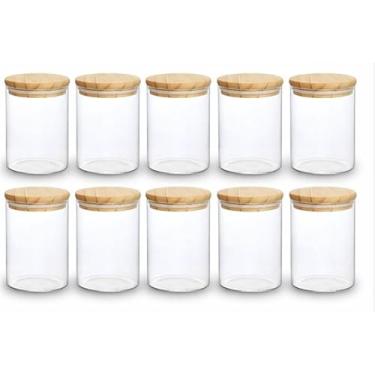 Imagem de Kit 10 Potes Porta Mantimentos De Vidro Tampa De Bambu 250ML