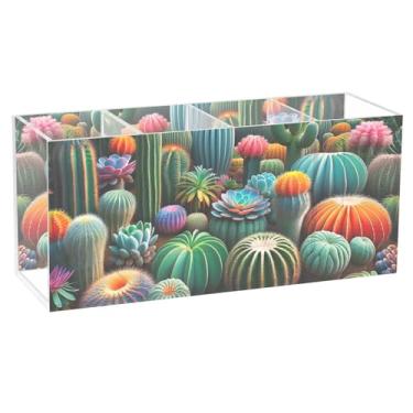 Imagem de TSENQUE Lindo suporte de caneta para mesa, suculentas, cactos, acrílico, porta-lápis, caneta, marcador, personalizado, acessórios de mesa