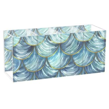 Imagem de TSENQUE Porta-lápis de mesa com estampa de animal de sereia de azulejo azul, porta-pincéis de acrílico para maquiagem