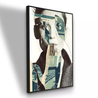 Imagem de Quadro Canvas Mulher Feito de Gravuras 90x60 cm com Moldura Preta