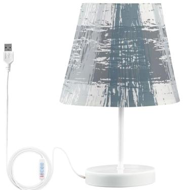 Imagem de TSENQUE Candeeiro de mesa xadrez azul cinza personalizado lâmpadas LED modernas para mesinhas noturnas, recarregável por USB, lâmpada noturna quente para quarto de crianças