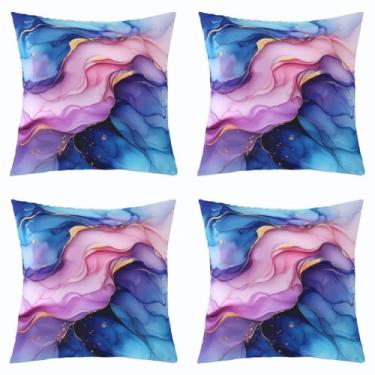 Imagem de Capa de almofada infantil com estampa de mármore, textura rochosa, luxuosa, dupla face, decoração de casa, retrô, moderna, azul, roxo, rosa, capa de almofada para sofá, sofá, 4 unidades, 40,6 x 40,6