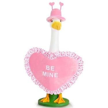 Imagem de JcHrmers Roupas de ganso rosa coração varanda ganso roupa gramado varanda ganso roupas cabem 58,4 cm estátua de ganso de plástico cimento para o dia dos namorados ao ar livre, jardim, pátio, decoração