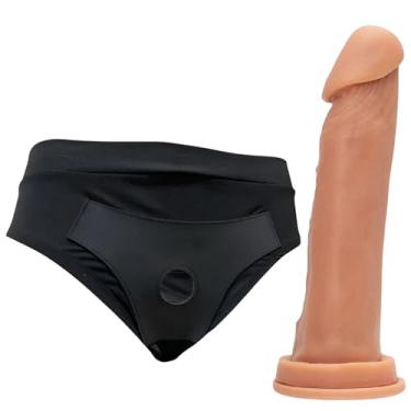 Imagem de Kit Com Cinta peniana Cintaralho Calcinta Estilo Cueca Splex Strap On Confortável Tamanho P Ao GG +Pênis De Borracha Realístico Prótese de Silicone Dildo Consolo Capa Peniana Brinquedo Adulto Feminino Masculino Penis Macio Grande vários Tamanhos (PROTESE:;20X4,0 BEGE;, TAMANHO CALCINTA:GG)