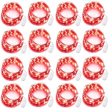 Imagem de SOCO 16 Pack Red Fairy Lights, 10ft 30 LED Battery Operated String Lights Ultra Thin Silver Wire Halloween Decorations Lights for DIY Home,Bedroom,Vase,Jar,Patio,Holiday,Party Decor
