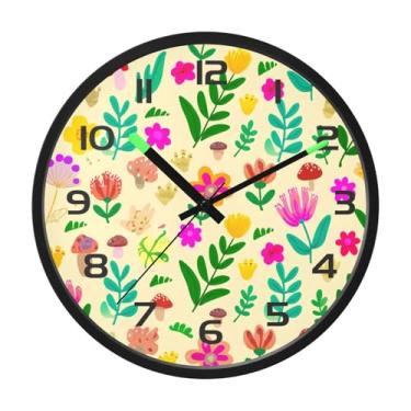 Imagem de CEBUGI Relógio de parede com luz noturna de 30,5 cm que brilha no escuro com sensor de voz, flores coloridas, relógios de parede operados por bateria para decoração de quarto e sala de estar