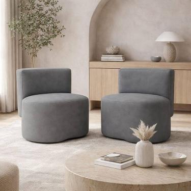 Imagem de Kit 2 Puff Feijão Com Encosto Orgânico Curvo Redondo Sala Quarto Resistente Confortável Linho