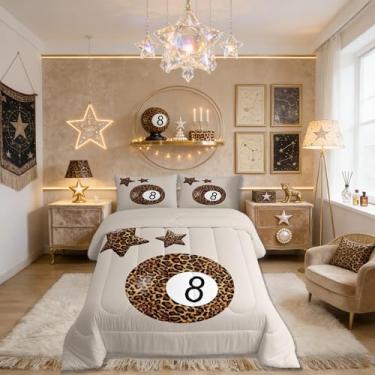 Imagem de Conjunto de edredom infantil moderno, leopardo, tamanho solteiro, estrela da moda, guepardo Y2K, decoração de quarto de meninos e meninas, bola da sorte, 8 edredom adorável, conjunto de edredom marrom