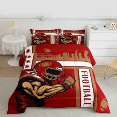 Imagem de Feelyou Conjunto de edredom infantil de futebol americano, tamanho solteiro, São Francisco, futebol, cidade, para decoração de quarto de crianças, meninos, meninas, microfibra, ultramacia e respirável