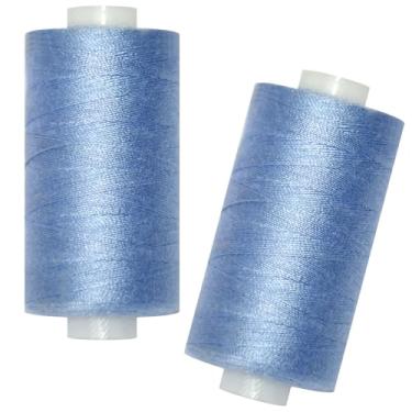 Imagem de Linha de costura multiuso - 2 carretéis de linha de costura manual de poliéster para máquina de costura para costura manual e à máquina (azul celeste, 2 carretéis)