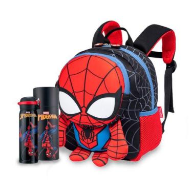 Imagem de Kit Mochila Costa Garrafa Homem Aranha Marvel Escolar