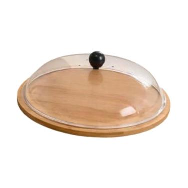 Imagem de Generic Suporte de bambu para e sobremesas com tampa transparente, travessa multiuso para doces, aperitivos e Ideal para mesa, S