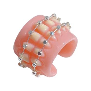 Imagem de ZJchao Anéis Grossos de Resina Com Design de Dente Fofo, Joias de Declaração Acrílica para Mulheres, Homens, Casais, Presente Rosa 17mm 10g