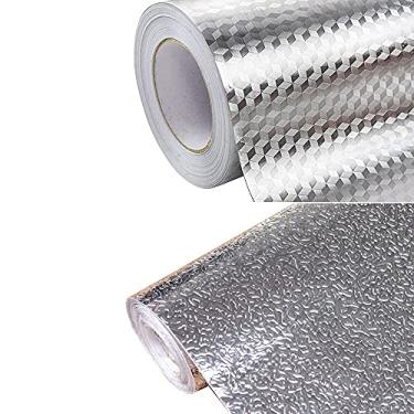 Imagem de Papel Alumínio para Cozinha Rolo Autoadesivo Tapetes DIY Multifuncionais à Prova de Óleo Armário Gabinete Mesa Jantar Leve