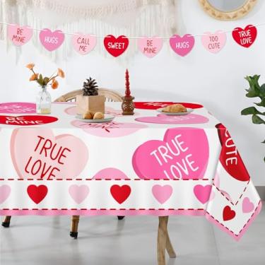 Imagem de Tieshankao 2 peças de decorações de toalha de mesa para o dia dos namorados 152 x 213 cm: capa de mesa de coração vermelho e rosa com faixa para decoração de festa em casa - Estilo 1