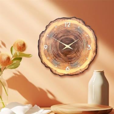 Imagem de Relógio de parede 1 peça de relógio parede madeira com anel folheado plano, textura seção transversal, padrão, design ponteiro maciça, silencioso Sem tique-taque(16 inch)