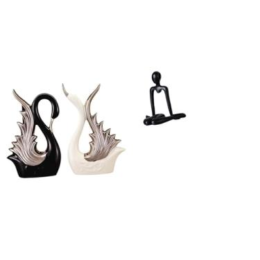 Imagem de Whtkoph Escultura de Cisne Pensador em Cerâmica, Estátua Abstrata, Ornamento de Mesa para Prateleira, Armário de Aniversário, Quarto, Estante de Livros, Larei