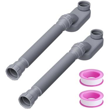 Imagem de Pacote com 2 kit de drenagem de banheira flexível, armadilha plana de perfil baixo de 3,5 cm, tubo de drenagem independente expansível para instalação com economia de espaço (cinza)