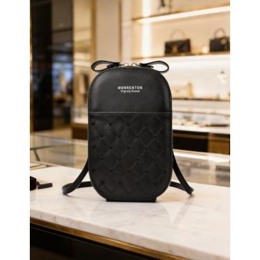 Imagem de Bolsa tiracolo feminina de couro preto, bolsa com alça ajustável com zíper para passeios