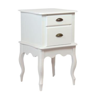 Imagem de Mesa De Cabeceira Clássica Com Puxadores Concha E Pés Luiz Xv - Branco Laca