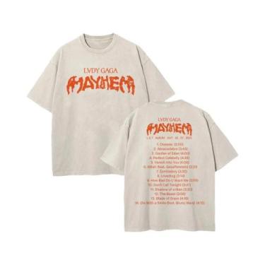 Imagem de Camiseta Masculina De Verão Solta Em Algodão Lavado Vintage Lady Gaga 