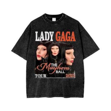 Imagem de Camiseta Masculina De Verão Solta Em Algodão Lavado Vintage Lady Gaga 